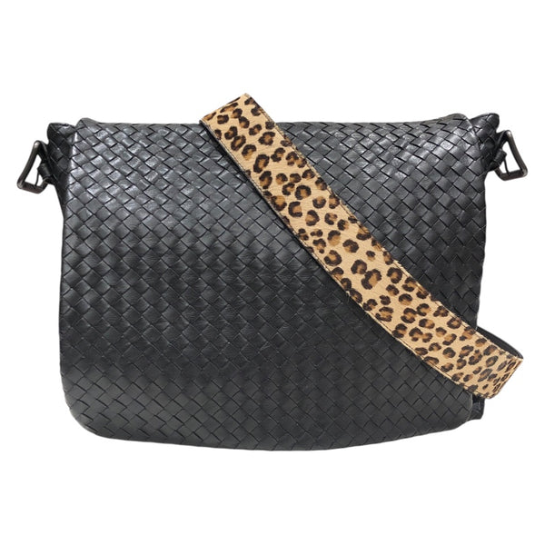 ボッテガ・ヴェネタ BOTTEGA VENETA イントレチャートショルダーバッグ ブラック レザー・ハラコ メンズ ショルダーバッグ