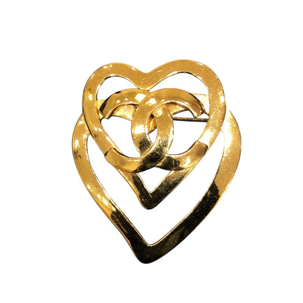 シャネル CHANEL ココマーク ダブルハート ブローチ ゴールド アクセサリー