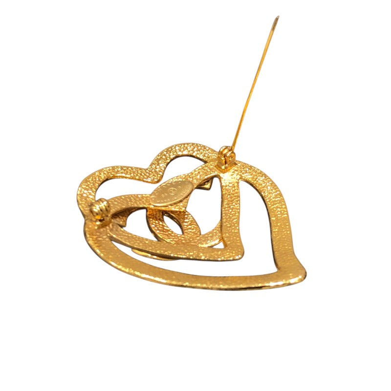 シャネル CHANEL ココマーク ダブルハート ブローチ ゴールド アクセサリー