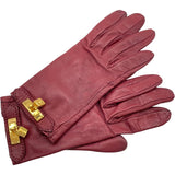 エルメス HERMES カデナチャームグローブ ボルドー レザー レディース 手袋