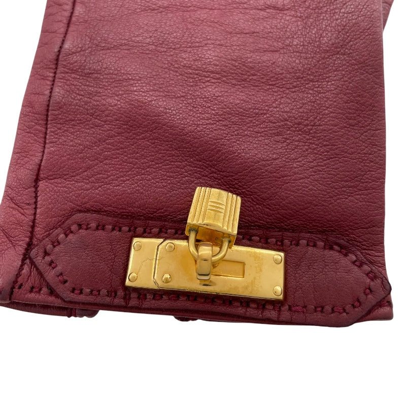 エルメス HERMES カデナチャームグローブ ボルドー レザー レディース 手袋