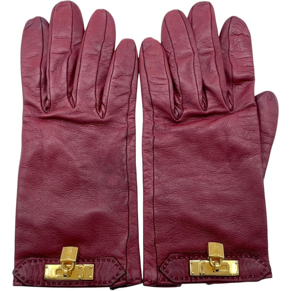 エルメス HERMES カデナチャームグローブ ボルドー レザー レディース 手袋