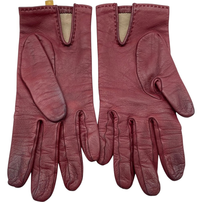 エルメス HERMES カデナチャームグローブ ボルドー レザー レディース 手袋
