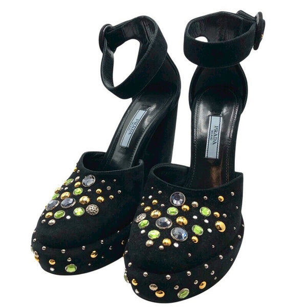 プラダ PRADA ストーン装飾ストラップヒールパンプス レディース パンプス