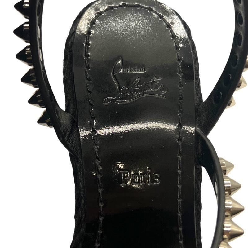 クリスチャン・ルブタン Christian louboutin PYRACLOU 110 スタッズエスパドリーユサンダル ブラック×シルバー レザー レディース サンダル