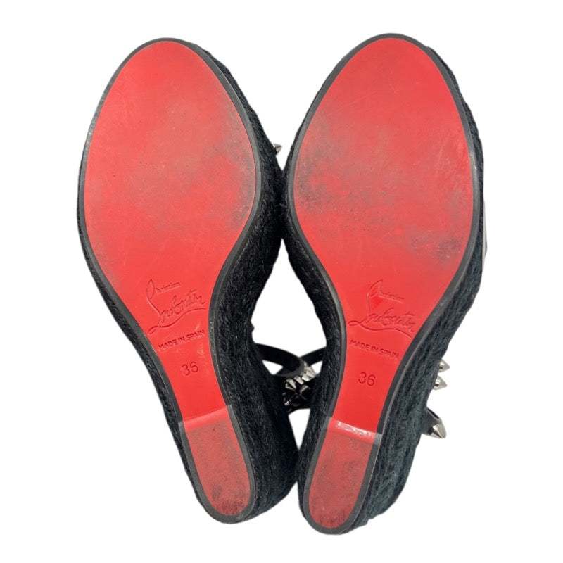 クリスチャン・ルブタン Christian louboutin PYRACLOU 110 スタッズエスパドリーユサンダル ブラック×シルバー レザー レディース サンダル