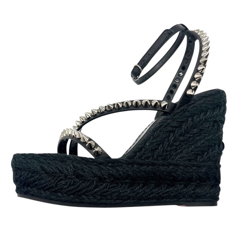 クリスチャン・ルブタン Christian louboutin PYRACLOU 110 スタッズエスパドリーユサンダル ブラック×シルバー レザー レディース サンダル