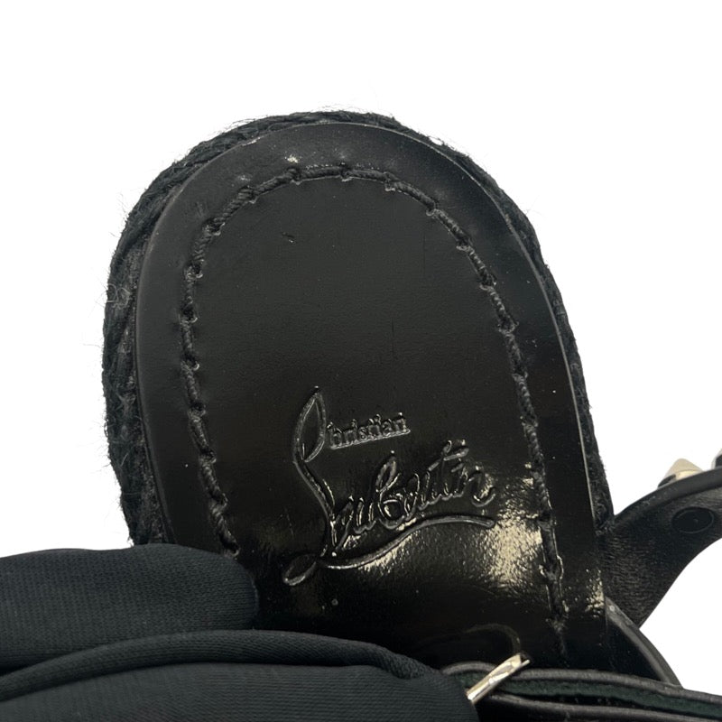 クリスチャン・ルブタン Christian louboutin PYRACLOU 110 スタッズエスパドリーユサンダル ブラック×シルバー レザー レディース サンダル
