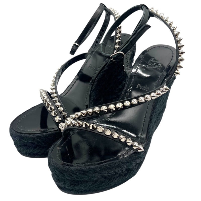 クリスチャン・ルブタン Christian louboutin PYRACLOU 110 スタッズエスパドリーユサンダル ブラック×シルバー レザー レディース サンダル