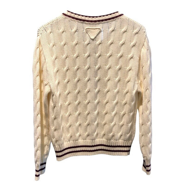 プラダ PRADA ノーカラーニットカーディガン P25N03 クリーム コットン レディース カーディガン
