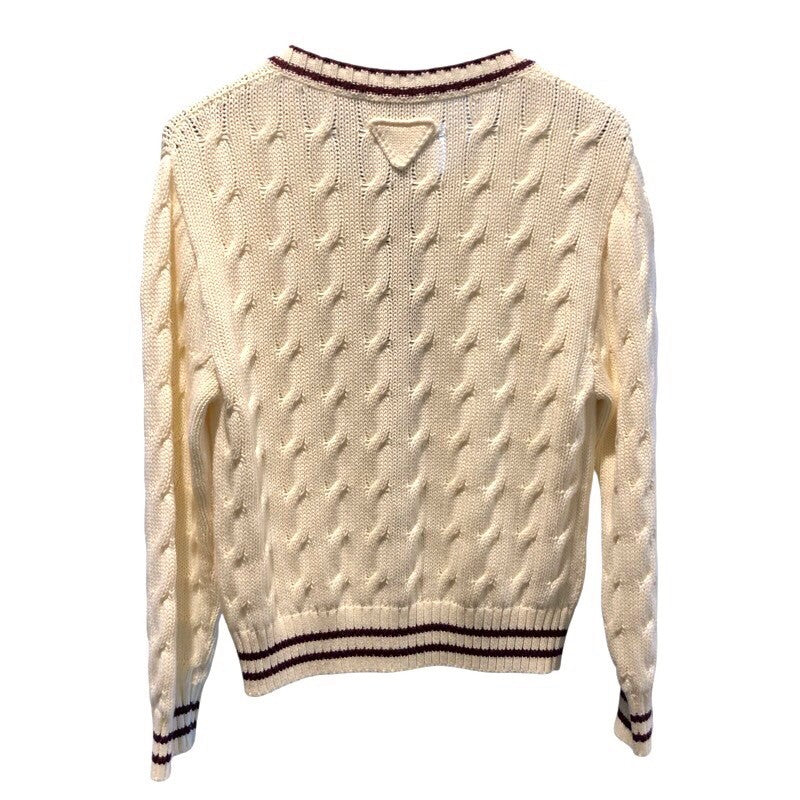 プラダ PRADA ノーカラーニットカーディガン P25N03 クリーム コットン レディース カーディガン