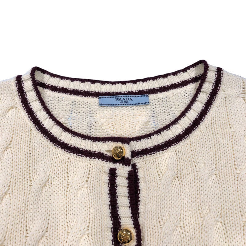 プラダ PRADA ノーカラーニットカーディガン P25N03 クリーム コットン レディース カーディガン