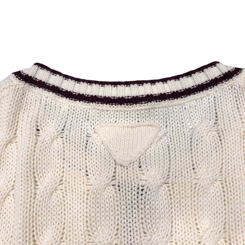 プラダ PRADA ノーカラーニットカーディガン P25N03 クリーム コットン レディース カーディガン