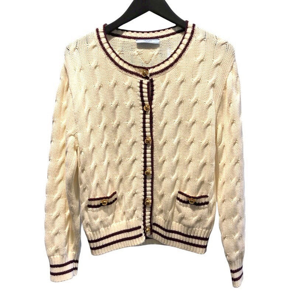プラダ PRADA ノーカラーニットカーディガン P25N03 クリーム コットン レディース カーディガン