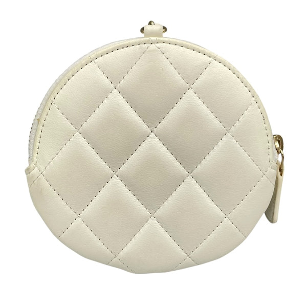 シャネル CHANEL カメリアポーチ 31番台 ホワイト　ゴールド金具 ラムスキン レディース ポーチ