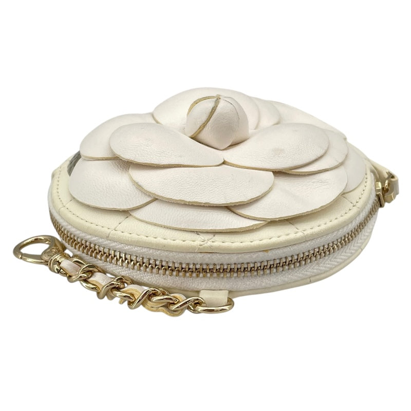 シャネル CHANEL カメリアポーチ 31番台 ホワイト　ゴールド金具 ラムスキン レディース ポーチ