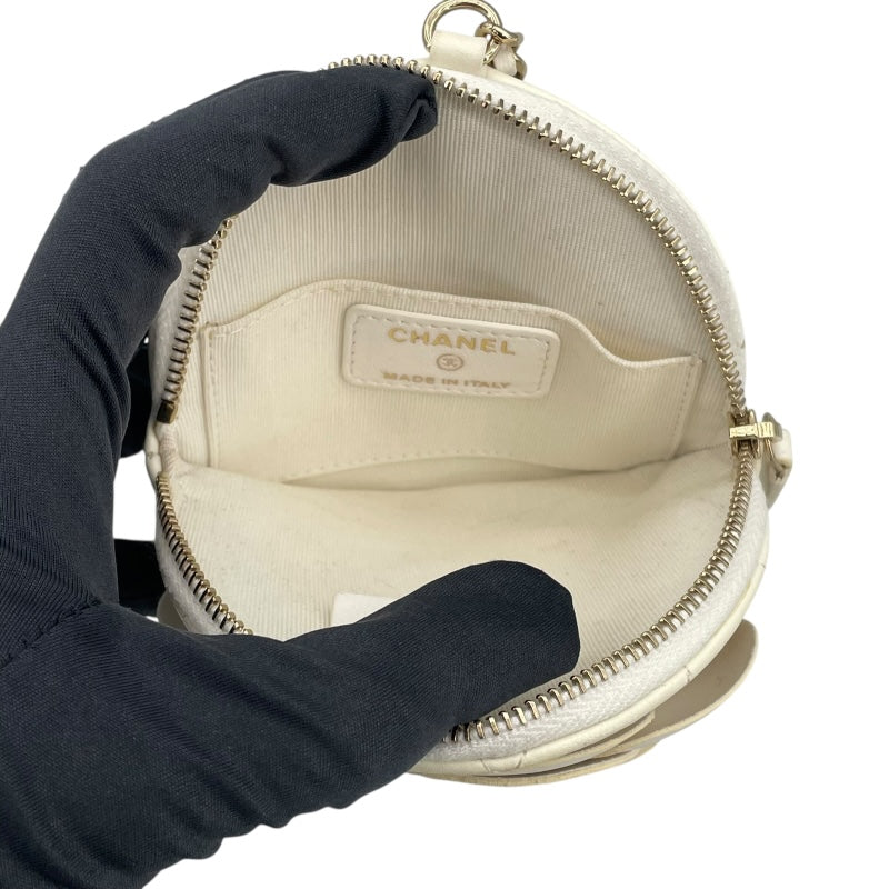 シャネル CHANEL カメリアポーチ 31番台 ホワイト　ゴールド金具 ラムスキン レディース ポーチ
