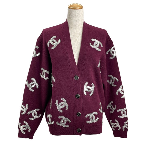 シャネル CHANEL ココマーク総柄カシミヤカーディガン P72997 ワインレッド カシミヤ レディース カーディガン