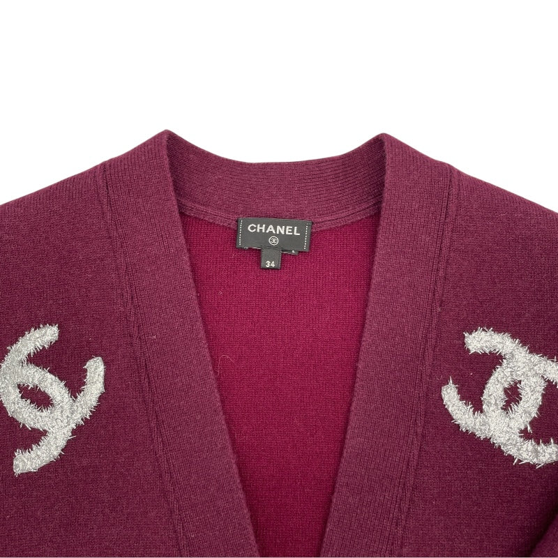 シャネル CHANEL ココマーク総柄カシミヤカーディガン P72997 ワインレッド カシミヤ レディース カーディガン