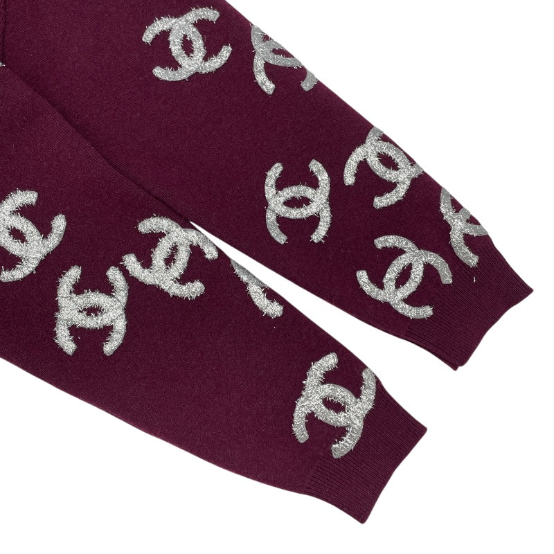 シャネル CHANEL ココマーク総柄カシミヤカーディガン P72997 ワインレッド カシミヤ レディース カーディガン
