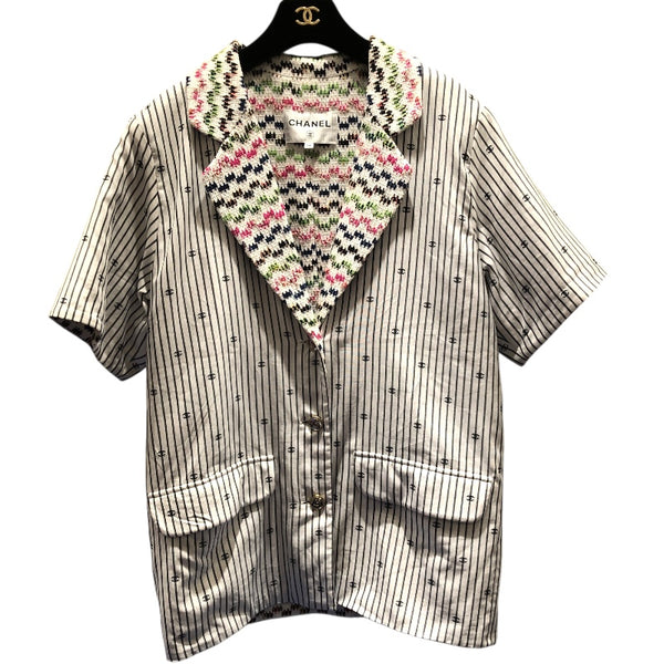 シャネル CHANEL ココマーク総柄ショートスリーブジャケット P70701 ホワイト コットン レディース テーラードジャケット