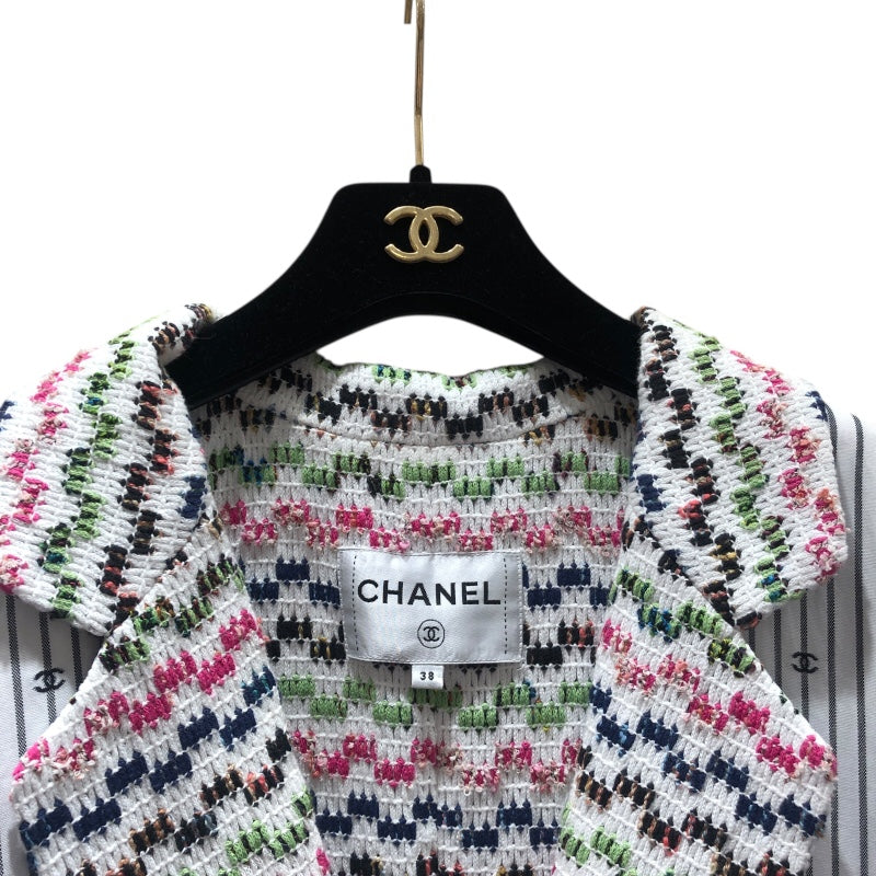 シャネル CHANEL ココマーク総柄ショートスリーブジャケット P70701 ホワイト コットン レディース テーラードジャケット