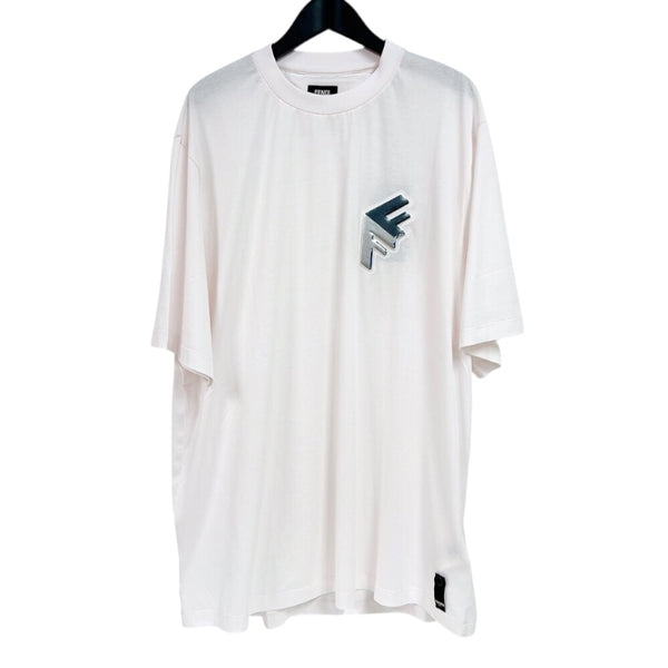 フェンディ FENDI Fロゴパッチ半袖Tシャツ FY1217 ホワイト コットン メンズ 半袖Ｔシャツ
