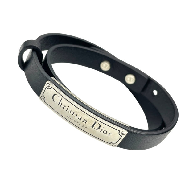 クリスチャン・ディオール Christian Dior ロゴレザーブレスレット ブラック レザー アクセサリー