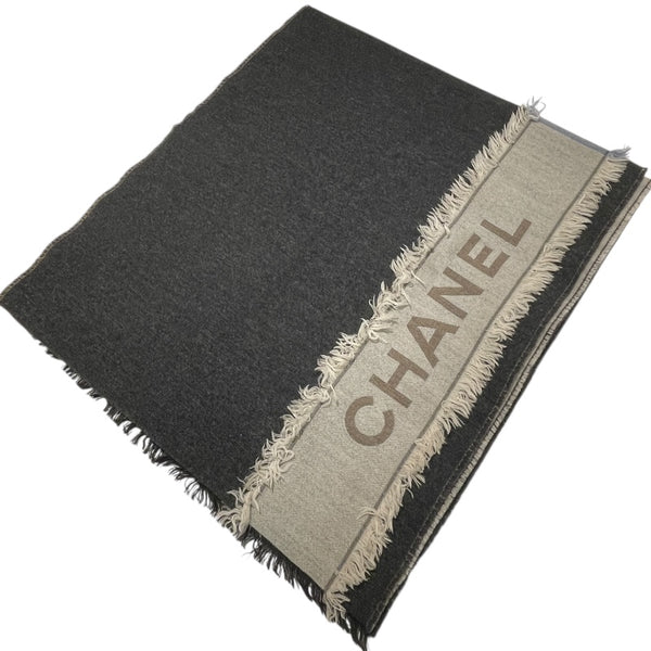 シャネル CHANEL 大判ストール グレー×ブルー×ベージュ カシミア