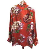 グッチ GUCCI 花柄ボウタイシャツ 400160 レッド シルク レディース 長袖シャツ