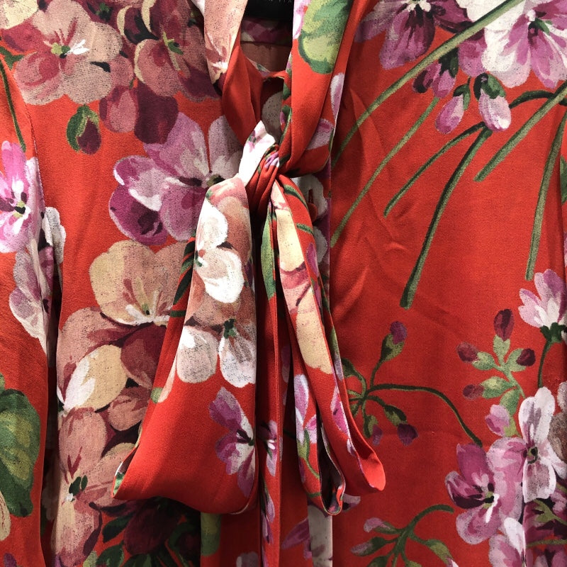 グッチ GUCCI 花柄ボウタイシャツ 400160 レッド シルク レディース 長袖シャツ