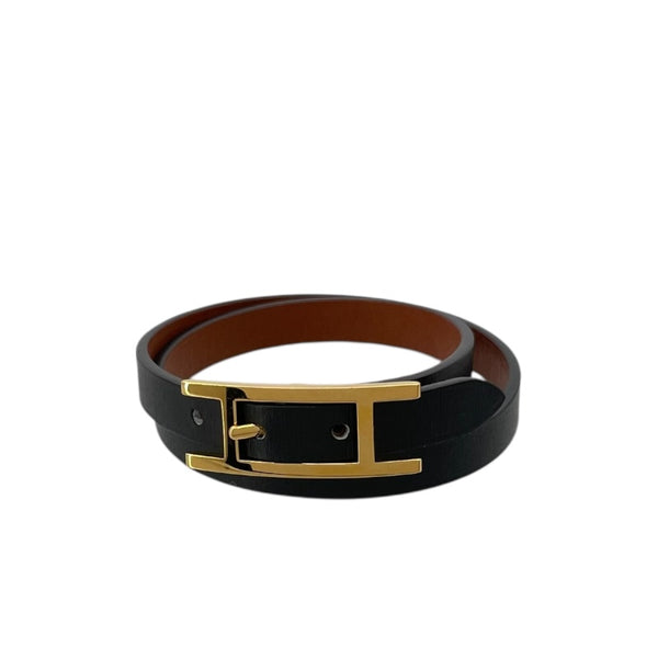エルメス HERMES アピ ドゥブルトゥール ブレスレット ブラック GD金具 レザー アクセサリー