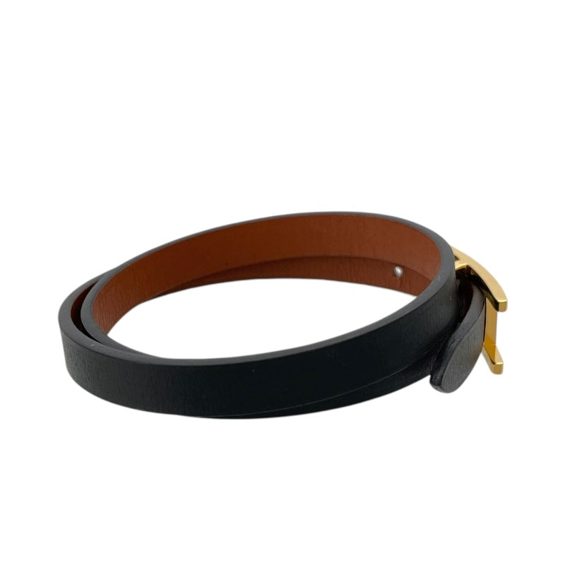 エルメス HERMES アピ ドゥブルトゥール ブレスレット ブラック GD金具 レザー アクセサリー