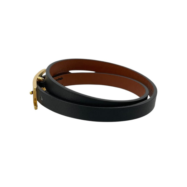 エルメス HERMES アピ ドゥブルトゥール ブレスレット ブラック GD金具 レザー アクセサリー