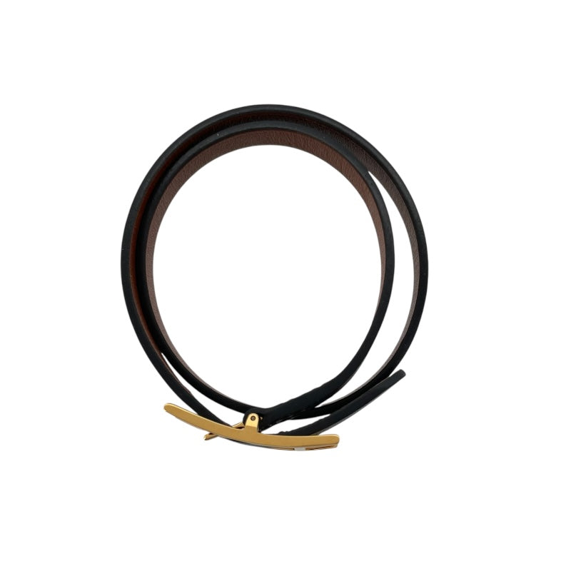 エルメス HERMES アピ ドゥブルトゥール ブレスレット ブラック GD金具 レザー アクセサリー