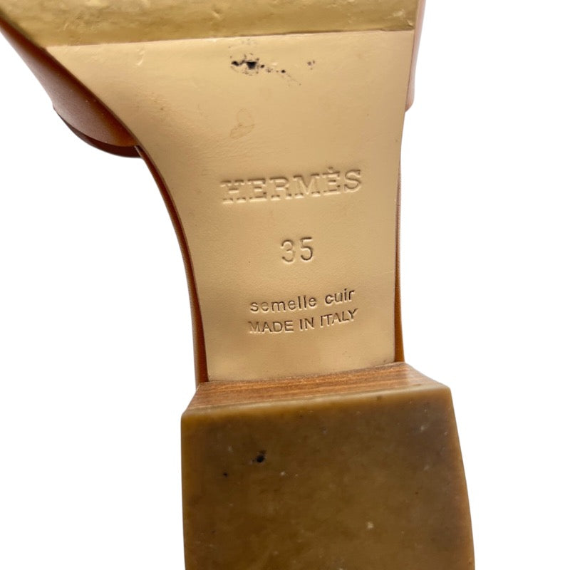 エルメス HERMES モナヒールサンダル ブラウン レザー レディース サンダル