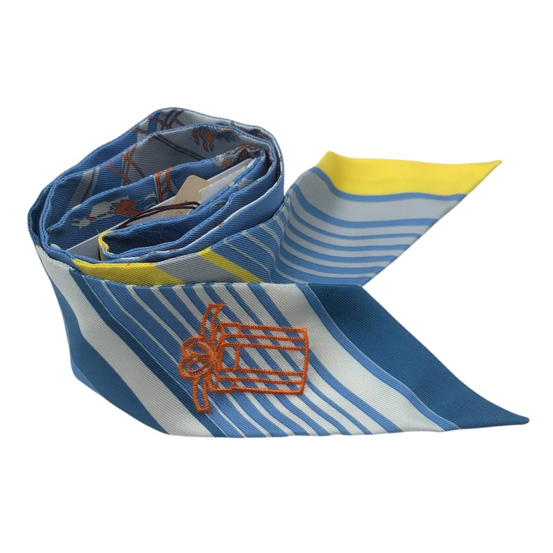 エルメス HERMES ツイリー EX-LIBRIS ブルー シルク レディース