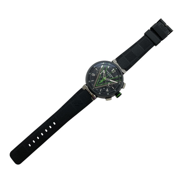 ルイ・ヴィトン LOUIS VUITTON タンブール オトマティック クロノグラフ ダミエ グラフィットレース QA130 ブラック SS(PVD加工） 自動巻き メンズ 腕時計