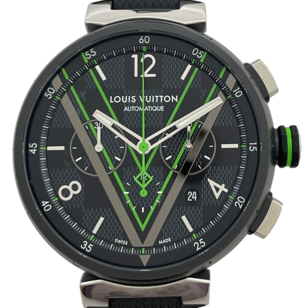 ルイ・ヴィトン LOUIS VUITTON タンブール オトマティック クロノグラフ ダミエ グラフィットレース QA130 ブラック SS(PVD加工） 自動巻き メンズ 腕時計