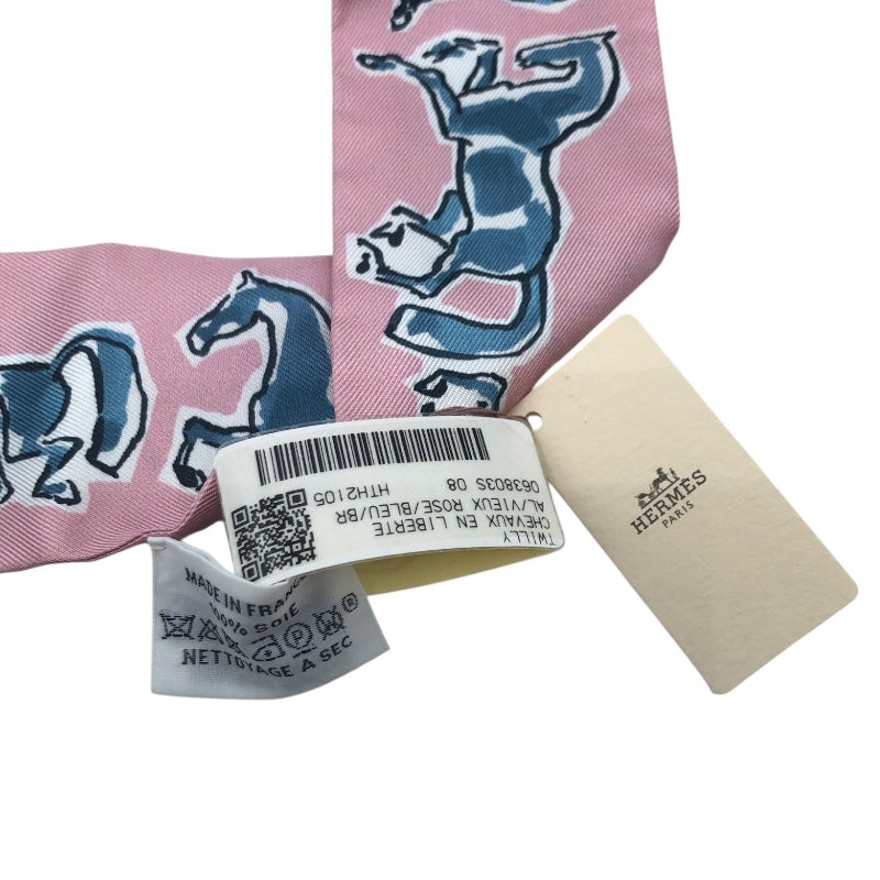 エルメス HERMES ツイリー CHEVAUX EN LIBERTE ピンク シルク レディース スカーフ