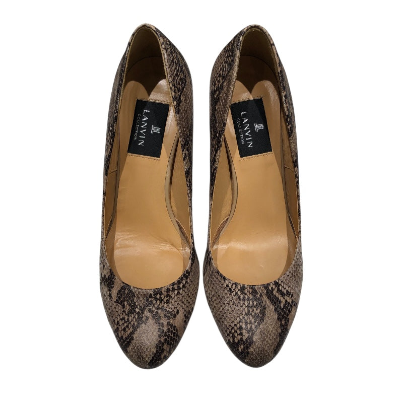 ランバン LANVIN ﾊﾟｲｿﾝ柄ﾋｰﾙﾊﾟﾝﾌﾟｽ ベージュ レザー レディース パンプス