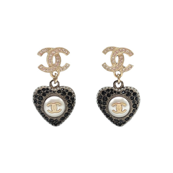 シャネル CHANEL ココマークハートピアス ブラック 金メッキ/メタル/ラインストーン アクセサリー