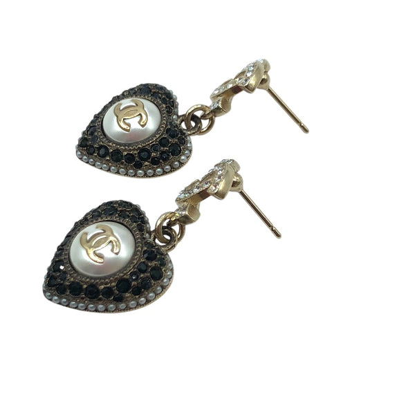 シャネル CHANEL ココマークハートピアス ブラック 金メッキ/メタル/ラインストーン アクセサリー
