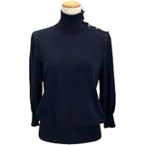 シャネル CHANEL ココマークボタンタートルネックニットセーター P62206 ネイビー ウール レディース セーター