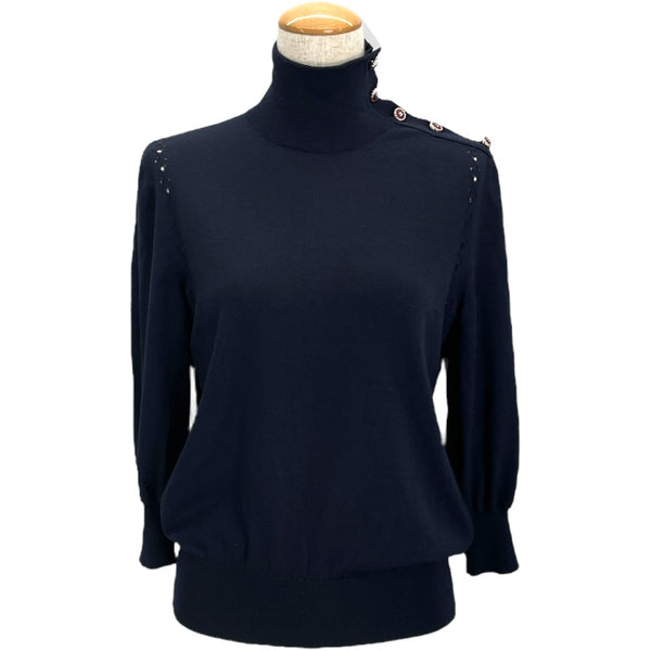 シャネル CHANEL ココマークボタンタートルネックニットセーター P62206 ネイビー ウール レディース セーター