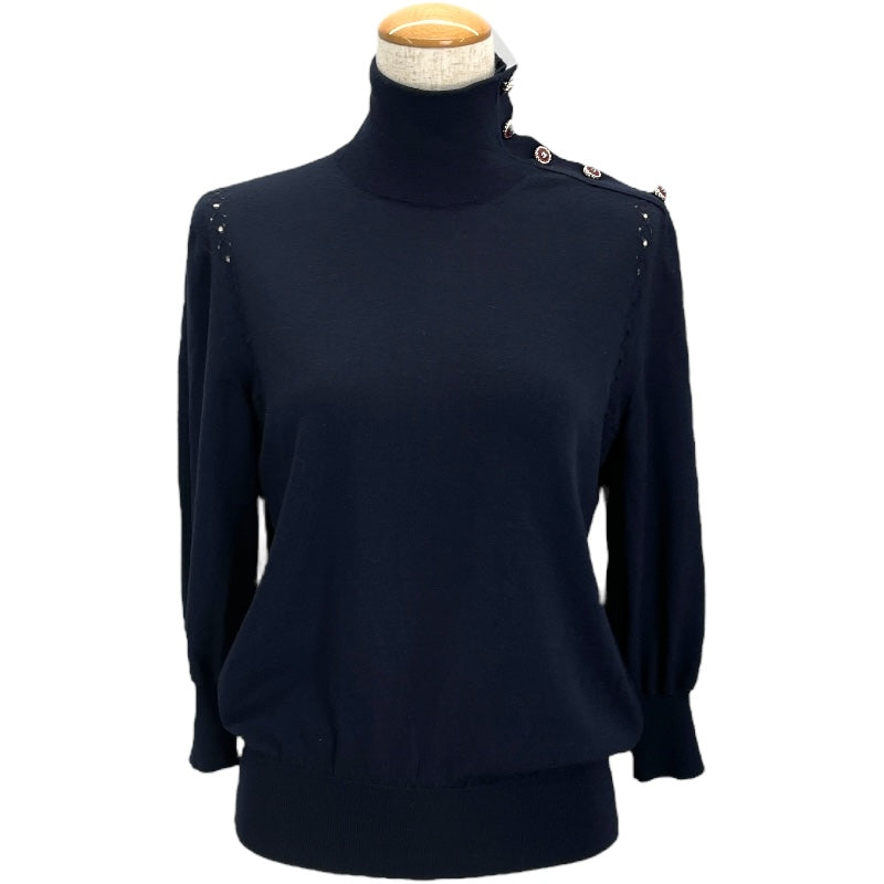 シャネル CHANEL ココマークボタンタートルネックニットセーター P62206 ネイビー ウール レディース セーター