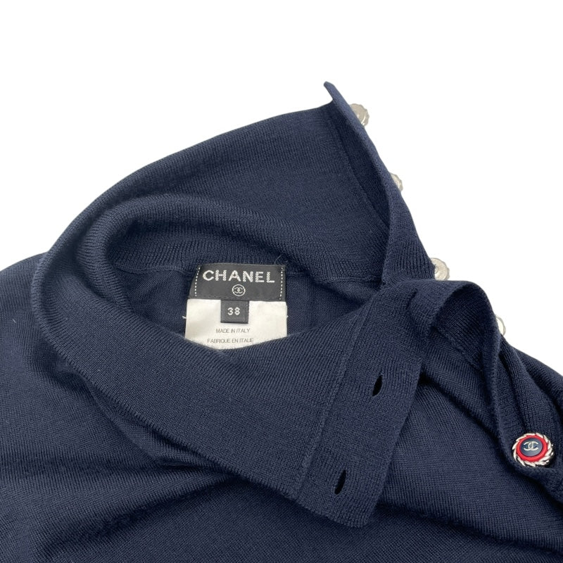 シャネル CHANEL ココマークボタンタートルネックニットセーター P62206 ネイビー ウール レディース セーター