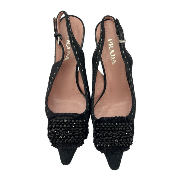 プラダ PRADA ビジュー装飾ヒールパンプス ブラック レディース パンプス