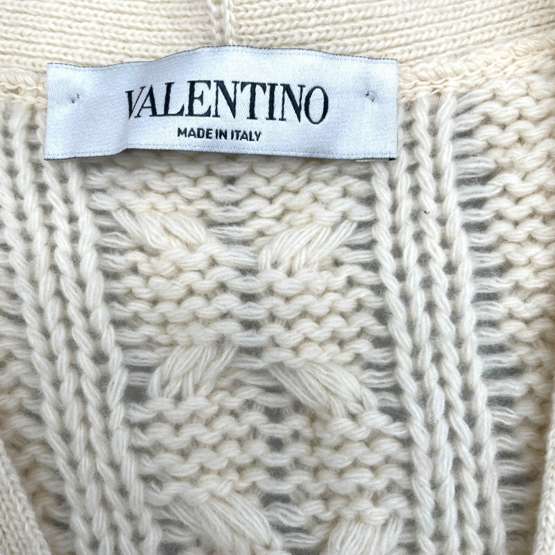 ヴァレンティノ VALENTINO レース切替ケーブルニットカーディガン QB2KA24Y440 アイボリー コットン レディース カーディガン