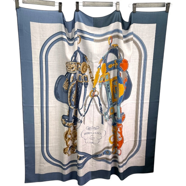 エルメス HERMES カレジュアン140 ネイビー カシミヤ/シルク レディース スカーフ